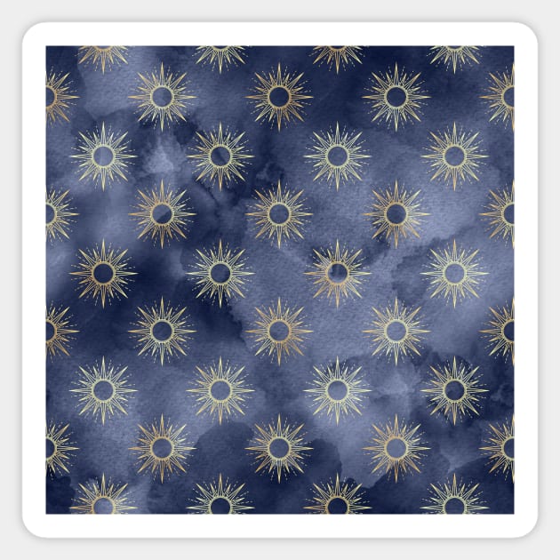 Sun and Sun Rays Navy Blue Sticker by marknprints